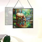 Palomino Rocky Mountain Horse grazing beside shallow stream Square Suncatcher –Stained Glass Style Window Panel with Pastoral Scene, Custom Decorative Hanging Art for Equestrian Home, Christmas Jkv88r - Image 4