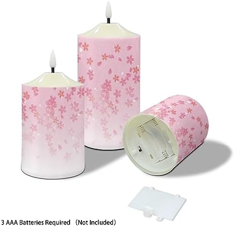 Cozeyat 3 Pieces Flameless Candles with Remote Control, Flickering Romantic Realistic Wax Pillar Tealights, Pink Cherry Blossom Design Flameless Bullet Floating Candles for Indoor Outdoor Decor - Image 3