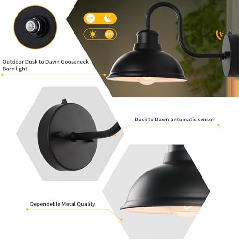 Dusk to Dawn Barn Light Outdoor Sconce 8" Exterior Lighting Fixtures 2 Pack - Image 4