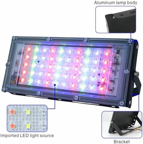 50W RGB LED Flood Light, 220V-240V AC, IP65 Waterproof Color-Changing Outdoor Spotlight with Remote Control(RGB-50 W) - Image 5