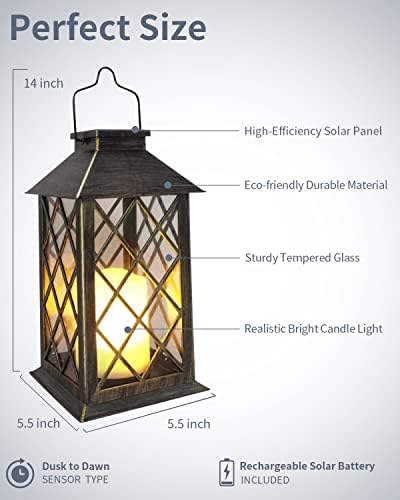 2 Pack 14'' Durable Tempered Glass Solar Lanterns Outdoor Waterproof - Image 3