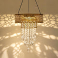 Solar Powered Hanging Chandelier Gold Metal Frame Acrylic Crystal Waterproof Outdoor Hanging Light for Patio, Wedding, Party, Garden Decor Rechargeable LED Pendant Lamp with Auto On/Off by HUYIENO