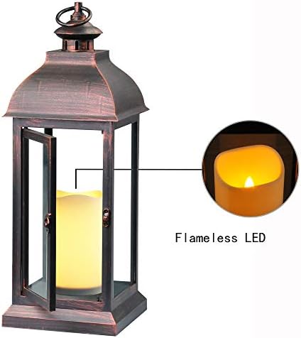 WRalwaysLX 15 inch H The Door-Open Decorative Lantern with flameless LED Candle Light, Outdoor/Indoor LED Lantern, wtith Timer Candle，Plastic with Bronze Undertones.USE 2C Battery(not Include) - Image 4