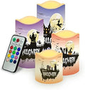 Halloween Flameless Candles with Remote Timer Real Wax Realistic Flickering Battery Operated LED Tealight Pillars with Pumpkin Castle Bat Spider Witch for Halloween Party Decorations by HELLHERO