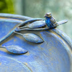 Zaer Ltd. Deep Well Made Metal Birdbath with 2 Cast Iron Birds and Leaf Decoration (Frosted Blue) - Image 7