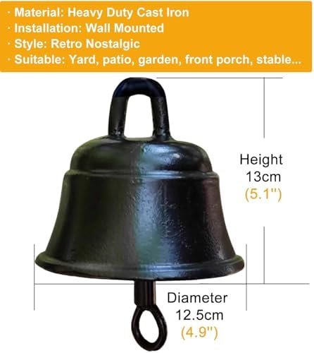 GTPBAO Front Door Iron Cast Hanging Bells, Antique Black Ringing Doorbell, Handcrafted Service Bell for Outdoor Garden Villa Cafe(Bell 12.5cm/4.9in) - Image 2