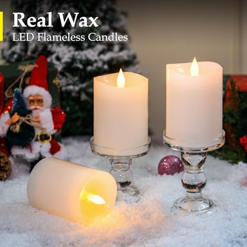 "3"x4" Flickering Flameless Candles with Remote Timer- Set of 3 Real Wax White Pillar LED Candles for Indoor/Outdoor Fireplace & Home Decor, Battery Operated with 600+ Hours Flickering (3" Diameter) - Image 2