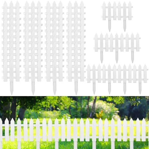 72 Pack White Garden Fence with 72 Insert Lawn Picket Fence Garden Border Decorative Plastic Panels for Landscape Path Flowerbeds Plant Yard, 6.69'' L x 7.87'' H by Anglechic