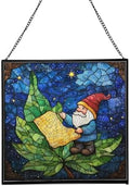 Gnome with Night Sky map Stained Glass Suncatcher – Square Hanging Window Panel for Home, Garden, Nursery, Halloween, Christmas, Memorial Day – Whimsical Glass Art Gift for Gnome Lovers cg43hu by Custom