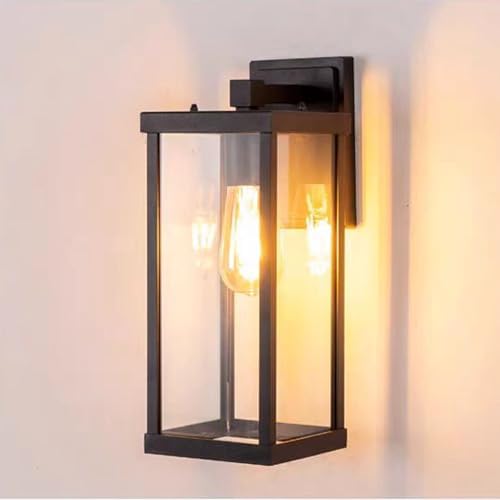 Outdoor Wall Light Fixtures, Exterior Waterproof Lanterns, Porch Sconces Wall Mounted Lighting with E26 Sockets & Glass Shades, Modern Matte Black Wall Lamps for Patio Front Door Entryway (3) - Image 4