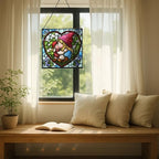 Gnome Hugging Child Stained Glass Suncatcher – Square Hanging Window Panel for Home, Garden, Nursery, Halloween, Christmas, Memorial Day – Whimsical Glass Art Gift for Gnome Lovers bfeiwm - Image 7