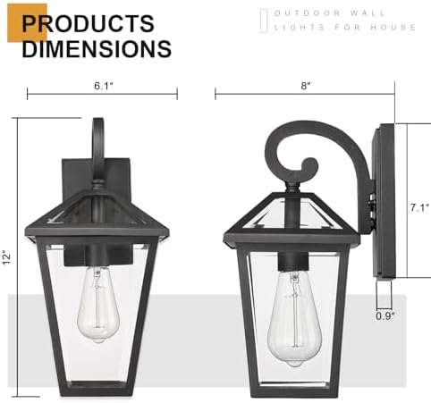 Outdoor Light Fixtures Wall Mount, Waterproof Exterior Wall Lanterns with Glass, Outside Wall Sconces, Front Porch Lights for House Garage Doorway Patio (Small, 1Pack) - Image 2