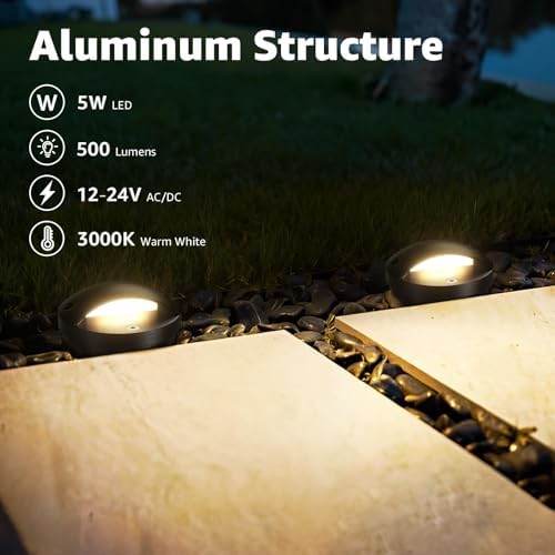 SUNVIE 5W Low Voltage Landscape Lighting Anti-Glare Outdoor In-Ground Lights 3000K Well Lights Low Voltage with Wire Connectors Waterproof LED Landscape Lighting for Pathway Garden, 12 Pack - Image 2