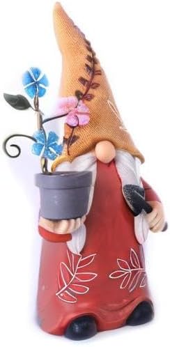 Garden Gnome Statues Decoration 12 Inch Outdoor Solar Powered Female Gnome with Flowerpot Sculpture for Garden Patio Lawn Yard Decor - Image 5