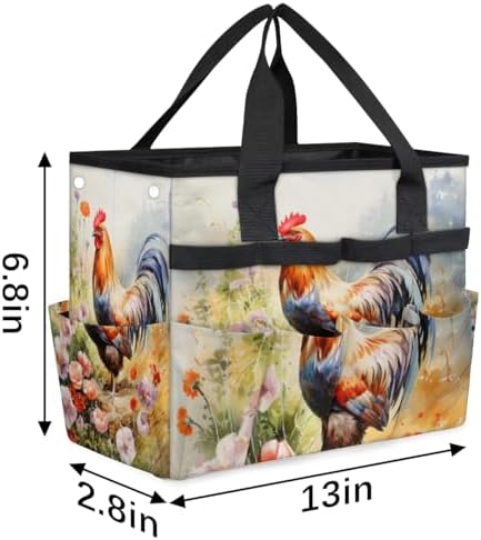Garden Tool Bag Farm Animal Rooster Garden Tool Storage Bag with Pockets Handle Portable Garden Tote Bags for Indoor Outdoor Gardening - Image 2