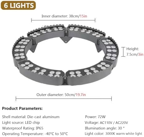 Outdoor IP65 Waterproof Tree Light, AC110V AC220V All-Weather Spotlight Warm White for Landscape Uplighting, Die Cast Aluminum LED Lamp for Garden and Yard(6 Lights) - Image 2