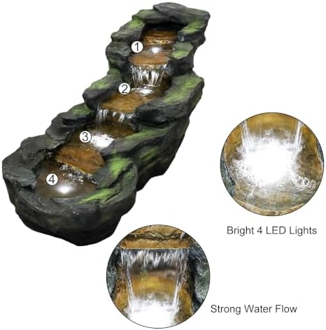 Naturefalls 41.3” Length Outdoor Rock Water Fountain with LED Lights - 5-Tiers Poly-Resin Cascading Waterfall Fountain for Garden, Patio, Yard, Home Decor - Image 3