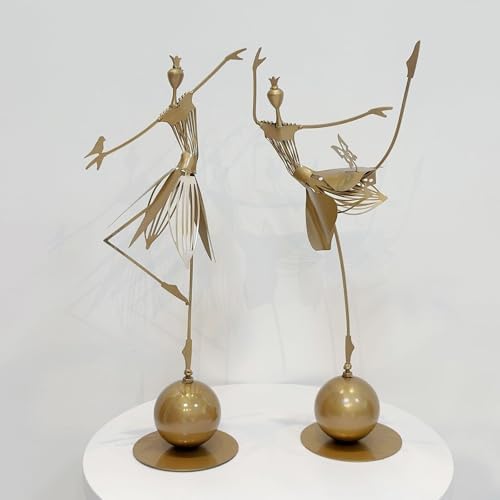 Outdoor Statue Garden Metal Statue Outdoor Dancing Girl Bird Art Farmhouse Footpath Garden Decor(A) - Image 5
