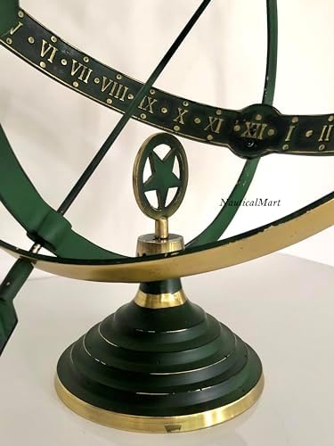 NauticalMart Polished Brass 18-Inch Diameter Armillary Sundial Astronomical Globe Decor for Garden, Patio, or Office Display (Green) - Image 2