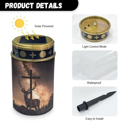 Poceacles 4 PCS Cross Solar Pathway Lights - Outdoor Grave Solar Lights, Waterproof Cemetery Flameless Candles, Brown - Image 7