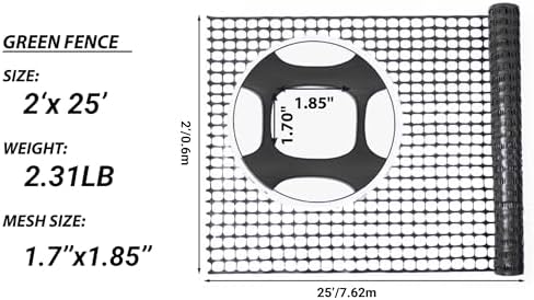 PotatoLife 2'x25' Plastic Mesh Fence for Garden with 50 Zip Ties, Black - Image 2