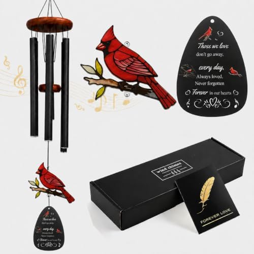 Cardinal Memorial Wind Chimes 36'' for Outside, Sympathy Gift with Mute Option, Cardinal Gifts for Loss of Loved One, Memory of Mom Dad Husband, Remembrance Gift for Mother Garden Porch Patio by Kemprolix