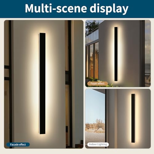 2 Pack Modern Outdoor Wall Light, 3000K Warm White 71inch LED Wall Sconce, IP65 Waterproof Exterior Lighting, Black Aluminium Minimalist Long Wall Lamp for Patio, Garage, Yard - Image 6