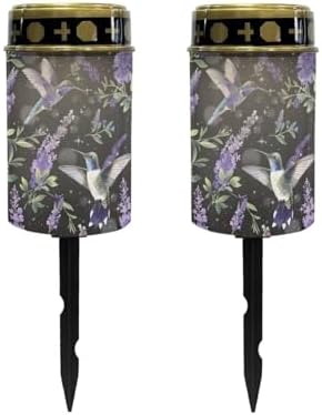 Poceacles Outdoor Solar Lights Solar Outdoor Candle Solar Cemetery Lights Water Resistant Fake Candle Solar Garden Stake Lights for Cemetery Grave Decorations, Hummingbird Hyacinth Leaf, Pack of 2 by Poceacles