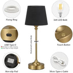Kakanuo Cordless Table Lamps Rechargeable Set - 2 Pack Brass 4000mAH Battery Operated Lamps for Decor, 3000K Stepless Dimming Touch Wireless Lamp for Bedroom, Dining Table, Living Room, Black Shade - Image 6