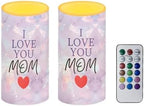 Mother's Day Gifts Flameless LED Candles Battery Operated Candles Set of 2 with Remote Control Timer Light Purple I Love You Mom Print by NETILGEN