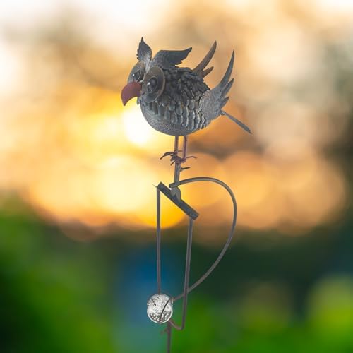 Red Carpet Studios Garden Stake Yard Art Metal and Glass Balance Rocker with 4-Prong Stake, 55" Tall, Owl - Image 2