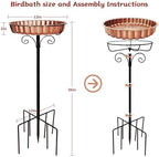 Rust-Proof Bird Bath with Metal Stand Outside, Copper-Tone Bowl, Outdoor Garden Pedestal Bird Baths 9-Pronged Base - Image 5