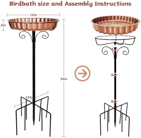 Rust-Proof Bird Bath with Metal Stand Outside, Copper-Tone Bowl, Outdoor Garden Pedestal Bird Baths 9-Pronged Base - Image 5