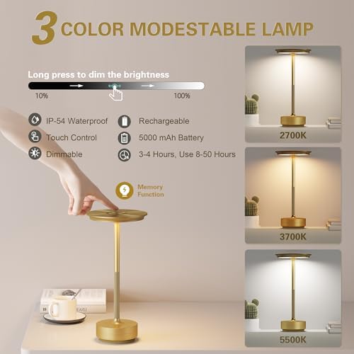 Cordless Rechargeable Table Lamp,LED Portable Battery Table Lights - Image 2