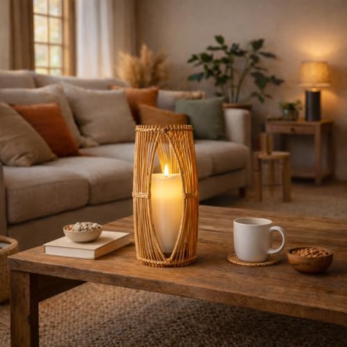 Handmade Boho Rattan Lantern – Rattan Lantern with Metal Frame for Indoor and Outdoor Home Decor, Decorative Centerpiece for Patio, Garden, Front Porch, and Kitchen Dining Table, 5 x 5 x 10 - Image 7