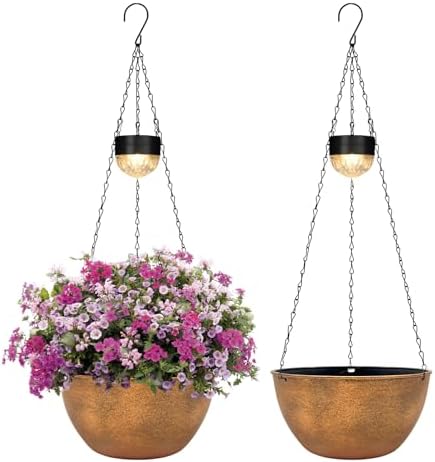 BAYN 2 Packs Solar Hanging Basket Planters for Plants Outdoor by BAYN
