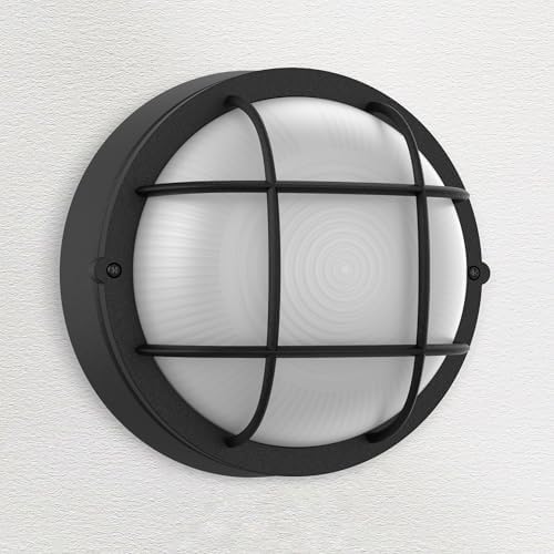 8" Nautical Outdoor Light-Black Round Bulkhead LED Lights,Sauna Light Fixture Outdoor 8" Nautical Bulkhead Light 3000K,1500LM,15W LED Outside Wall Lights by Faymartlighting