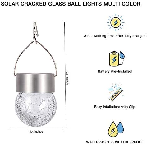 SUNWIND Hanging Solar Ball Lights Outdoor - 8 Pack Auto Color Changing Cracked Glass Decorative Garden Lights Hanging Solar Lanterns for Yard, Patio, Fence, Tree, or Holiday Decoration(Multi-Color) - Image 6