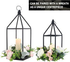 Lantern Decorative Indoor&Outdoor, 18’’&14’’ Large Black Metal Candle Lanterns Decor, Vintage Hanging Holders for Home Porch Wedding Centerpiece, Spring Farmhouse Decorations - Image 3