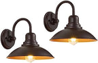GOLDHILL 10.5" Bronze Gooseneck Metal Outdoor Barn Light 2-Pack, Powder Coated Anti-Rust Farmhouse Exterior Wall Sconce with Gold Interior, Wet Location Rated for Porch, Garage, Bathroom Vanity by Goldhill
