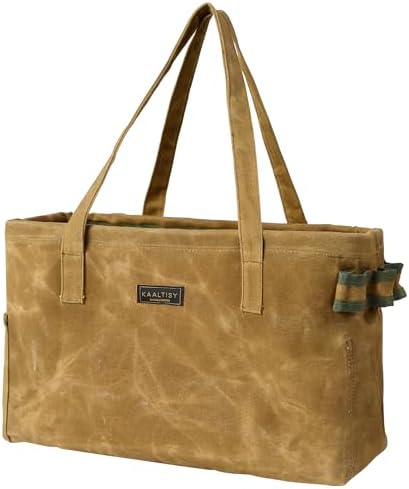 Open Top Tool Bag, Heavy Duty 16oz Waxed Canvas Tool Bag with Inside Pockets & Sturdy Handles - for Gardner Carpenter Craftsman - Tool Tote Bag Pouch | 15"Lx7"Wx10"H | Khaki by Kaaltisy