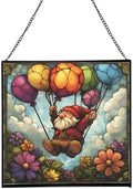 Flower Balloon Lift Gnome Stained Glass Suncatcher – Square Hanging Window Panel for Home or Greenhouse – Whimsical Glass Art Gift for Garden Lovers, Christmas, Halloween, Father Days 6a0pyd by Custom