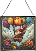 Flower Balloon Lift Gnome Stained Glass Suncatcher – Square Hanging Window Panel for Home or Greenhouse – Whimsical Glass Art Gift for Garden Lovers, Christmas, Halloween, Father Days 6a0pyd by Custom