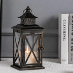 Lantern Decorative Indoor & Outdoor, Large Hanging Candle Lanterns Home Decor, Vintage Metal Candle Holders for Front Porch Patio Wedding Party, Halloween Christmas Decorations (Black) by DECORKEY