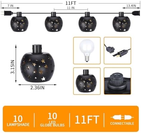 Vigdur Lantern String Lights, 10 G40 Bulbs Star String Lights, 11FT - Image 2