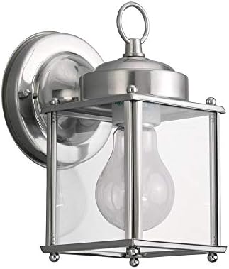 Sea Gull Lighting 8592-965 New Castle One-Light Outdoor Wall Lantern with Clear Glass Panels, Antique Brushed Nickel Finish - Image 2