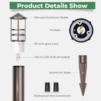 Gardencoin Low Voltage Landscape Pathway Lights, Replaceable G4 Bulb 12V 4W 2700K Outdoor LED Landscape Lighting, Aluminum Waterproof Walkway Lighting, Bollard Path Lights Wired, Bronze 6 Pack - Image 4