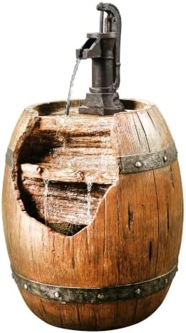 Teamson Home Vintage Barrel Waterfall Fountain with Pump for Outdoor Patio Garden Backyard Decking, 33 Inch Height, Wood by TeamsonHome