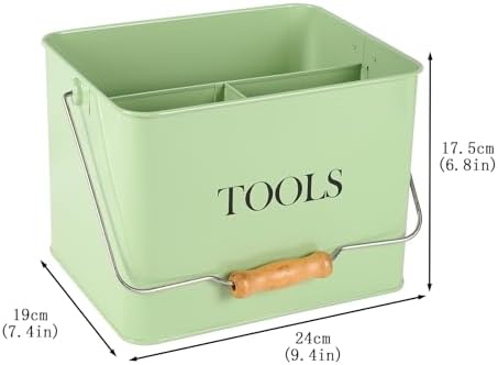 Garden Tool Organizer, Metal Tool Caddy with 3 Compartments, Portable Garden Tool Basket with Handle, Gardening Tool Kit Holder Empty, Garden Tool Storage for Indoor and Outdoor Use - Green - Image 7