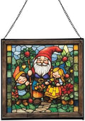 Gnome with Seasonal Celebration Stained Glass Suncatcher – Square Hanging Window Panel for Home, Garden, Nursery, Halloween, Christmas, Memorial Day – Whimsical Glass Art Gift for Gnome Lovers sfibxo by Custom
